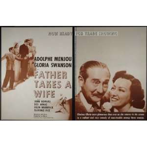   Ad RKO Father Takes a Wife Gloria Swanson Menjou   Original Lithograph