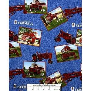  Farmall Postcard Prints on Blue Fabric Arts, Crafts 