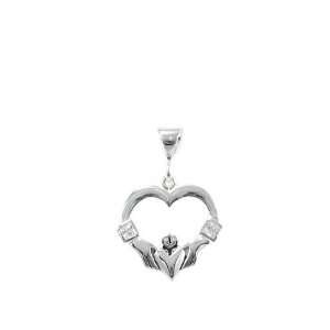   Silver Irish Celtic Claddagh Heart with Cubic Zirconias Jewelry