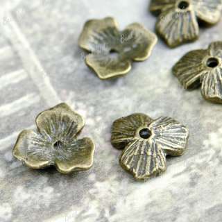 100 Antique Bronze Vintage Brass Flower Bead End Caps Findings 10x10mm 