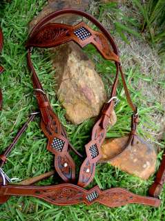 BRIDLE WESTERN LEATHER HEADSTALL BREASTCOLLAR BLING SET  