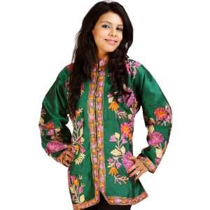 Islamic Green Jacket from Kashmir with Ari Embroidered Flowers All 