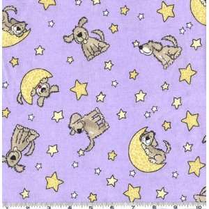  45 Wide Flannel Lazy Moon Dogs Lavender Fabric By The 