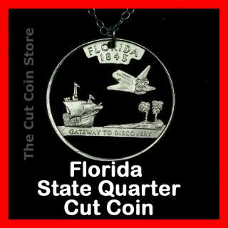Florida Sunshine State 25¢ FL Quarter Cut Coin Necklace NASA Space 