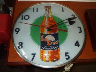 Vintage SUNCREST Sun Crest Soda Pop Lighted Clock  