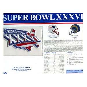  Super Bowl 36 Patch and Game Details Card 