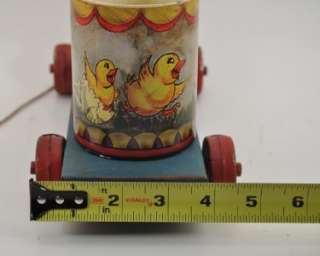 Vintage Style Wooden & Metal Rooster & Can Pull Toy 1960s Fisher 