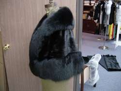   Black MINK Fox Clutch CAPE Shawl Wrap Coat Stole GORGEOUS Style  