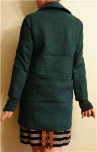 2011 NEW J CREW Academy Italian Wool Coat Jacket Green 00/0/2/4 $325 