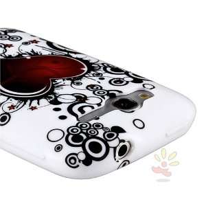  For HTC Wildfire S TPU Case , White/Red Heart w/Black 