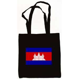  Cambodia, Cambodian Flag Tote Bag Black 