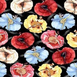 44 Wide Fabric Can Can Girls in Flower Skirt and Music Scores (Black 
