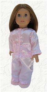 Doll Clothes Pajamas Pink Ruffled Satin Fit American Girl & 18 Dolls 