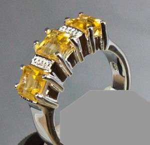 Big 3 stone citrine 1.80 ct silver ring sz 7 wide band  
