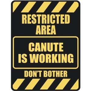   RESTRICTED AREA CANUTE IS WORKING  PARKING SIGN
