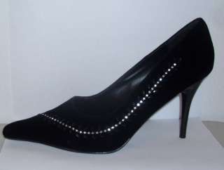 Womens Black Velvety Jeweled Pointed Toe Heel Stiletto  