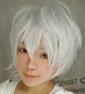   Shion  kaito short silvery white Cosplay party full wigs CA44  