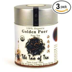 The Tao of Tea, Golden Pu er Tea, Loose Leaf, 3 Ounce Tins (Pack of 3 