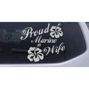 5in X 5.8in Silver    Proud Marine Wife Hibiscus Flowers Military Car 