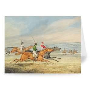 Steeplechasing Three Riders galloping to   Greeting Card (Pack of 2 