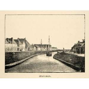  1886 Print Stavoren Netherlands Town IJsselmeer River 