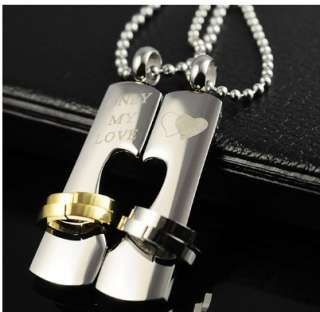 Stainless Steel Two Rings Lovers Pendant Necklace Set  