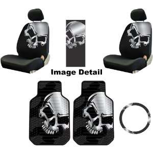 Grey Skull Auto Car Truck SUV Accessories Interior Combo Kit Gift Set 