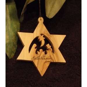  Olive Wood Ornament, Star of David with Nativity (B12 