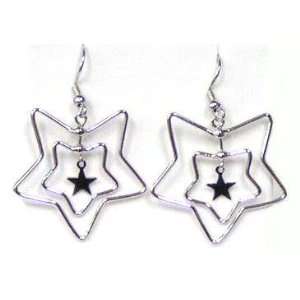   Multiple Star and Black Centerpiece Earrings (Rhodium Plated) Jewelry