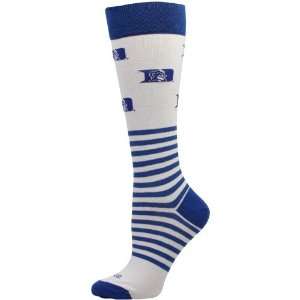 NCAA Duke Blue Devils Womens Striped Logo Knee Socks   White  