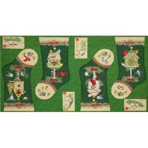 44 Wide All Spruced Up Birdhouse Stocking Panel Green Fabric By The 