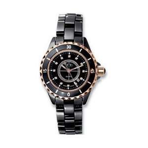 com Ladies Rose Gold Immersion Plated & Black Ceramic CoutureTM Watch 