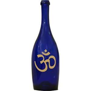  Cobalt Blue Curvy Incense Bottle Burner with Om Design 