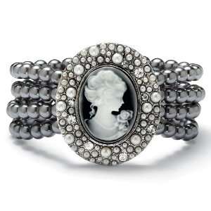 PalmBeach Jewelry Silvertone Simulated Pearl and Crystal Cameo Style 