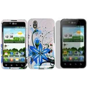 Blue Splash Hard Case Cover+LCD Screen Protector for LG Marquee LS855 