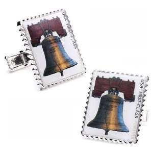   Ratan Mens Liberty Bell Forever Stamp Cufflinks White/Brown Jewelry