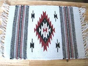Maya Wool Handwoven SOUTHWESTERN Design ivory red and black Table Rug 