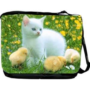  Rikki KnightTM White Cat with Ducklings Design Messenger Bag   Book 