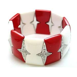  Patriotic White and Red Sparkling Stars Bracelet 