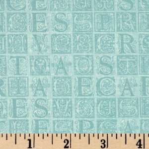  44 Wide Castle and Carriages Puzzle Letters Blue Fabric 