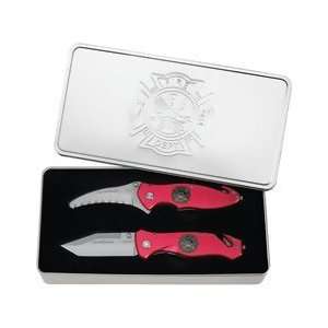  Maxam 2pc Fire and Rescue Liner Lock Knife Set