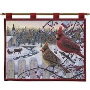  White Crimson Morning Cardinal Birds Tapestry Wall Hanging 