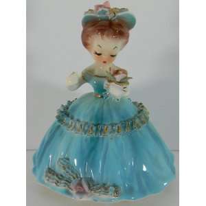  Cherchez la Femme Figurine Aqua Blue Pink Roses Vintage 