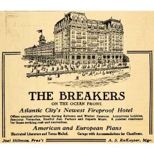 1918 Ad Breakers Hotel RuKeyser Hillman Accommodation   Original Print 
