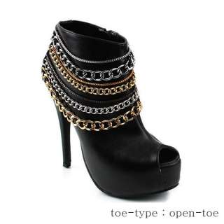 New Womens Multi Chain Booties Punk Boots US 5 6 7 8  
