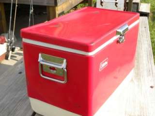Vintage small Coleman Red Metal Steel Ice Chest Cooler 18 1/2X11 3/4 
