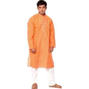   Kurta Pajama with Woven Stripes and Embroidery on Neck   Pure Cotton