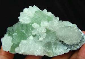 Snow White Quartz Crystals On Green Fluorite Specimen  