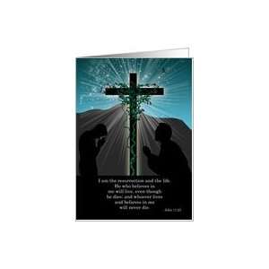 Religious Easter Card   Praying And Cross Card