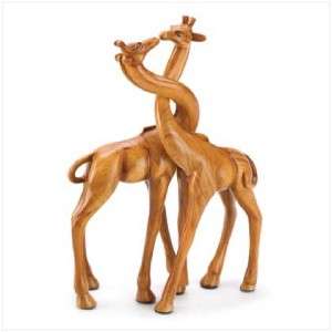 Wood Carving look Kissing African GIRAFFE Pair/Couple~ Entwined Necks 